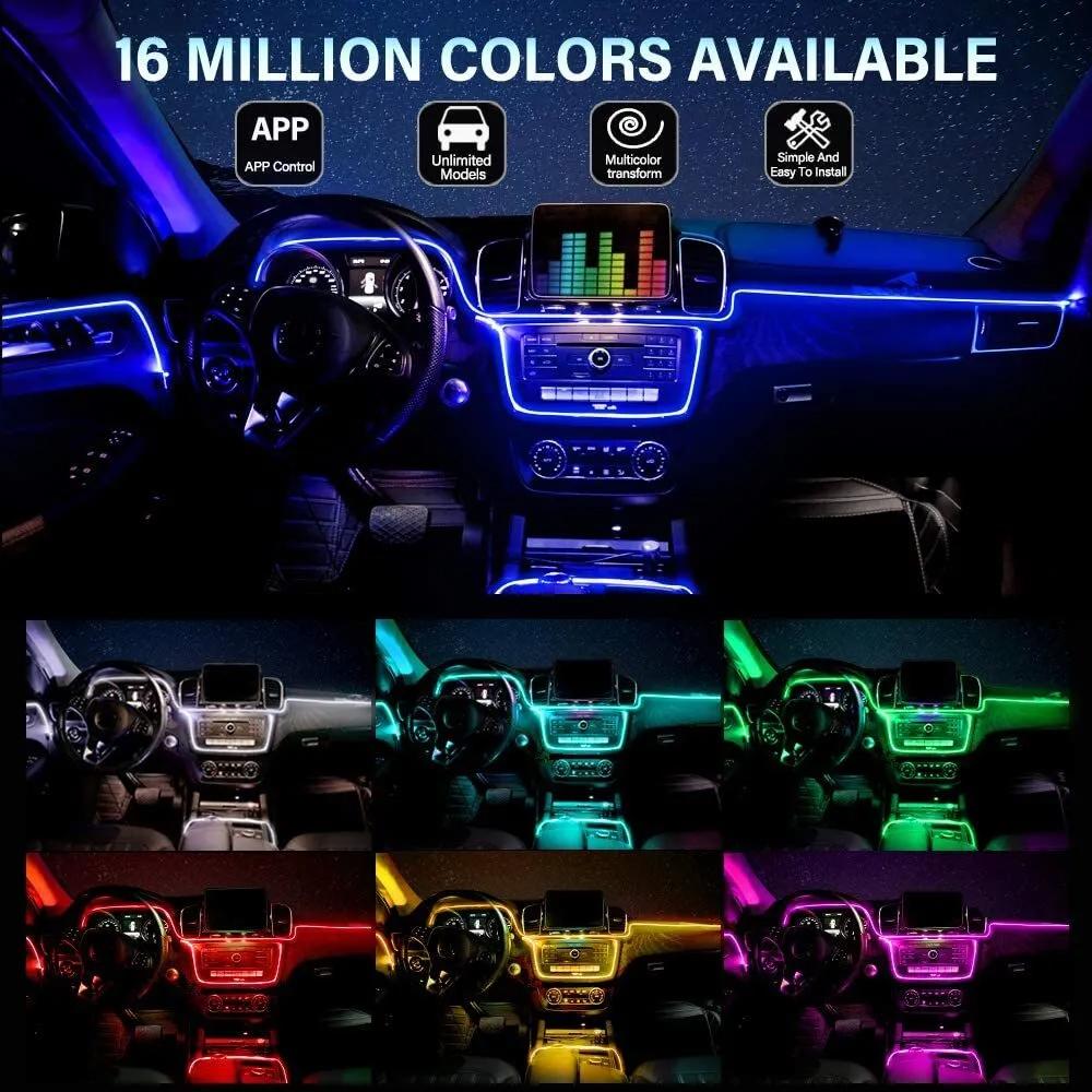 RGB Car Lights Wireless RGB LED Strip Lights Kit with Music Sync 12V Car Plug for Vehicle Interior Decoration Fiber Optic Cable Included,  led light strips