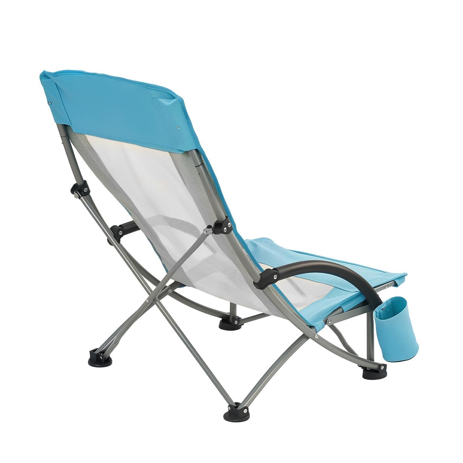 VEVOR Folding Beach Chair, High Back Camping Chairs for Adults, with Cup Pocket, Mesh Back, Carry Bag, Portable Extra Wide Seat Chair 330 lbs Heavy Duty Support, for Outdoor, Camp, Light Blue, 2 Pack