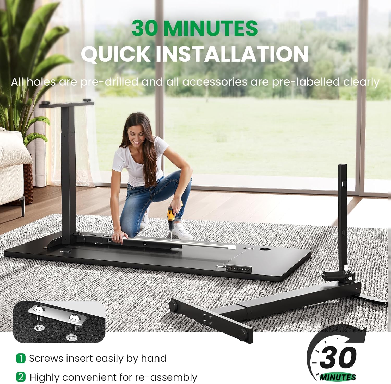 [Deals for You Days] SAIGO Electric Standing Desk,48 x 28 Large Electric Standing Desk, Height Adjustable Desk, 27.6" Deep Desktop, Stand up Gaming, 2 Hooks, 3 Preset Heights, for Home Office, Rustic Brown