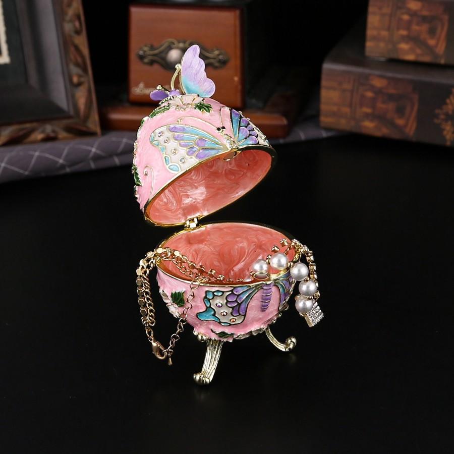 Charming Egg-Shaped Butterfly Jewelry Box, Elegant Metal Treasure Chest, Ideal for Souvenirs and Decor, Perfect Holiday Gift