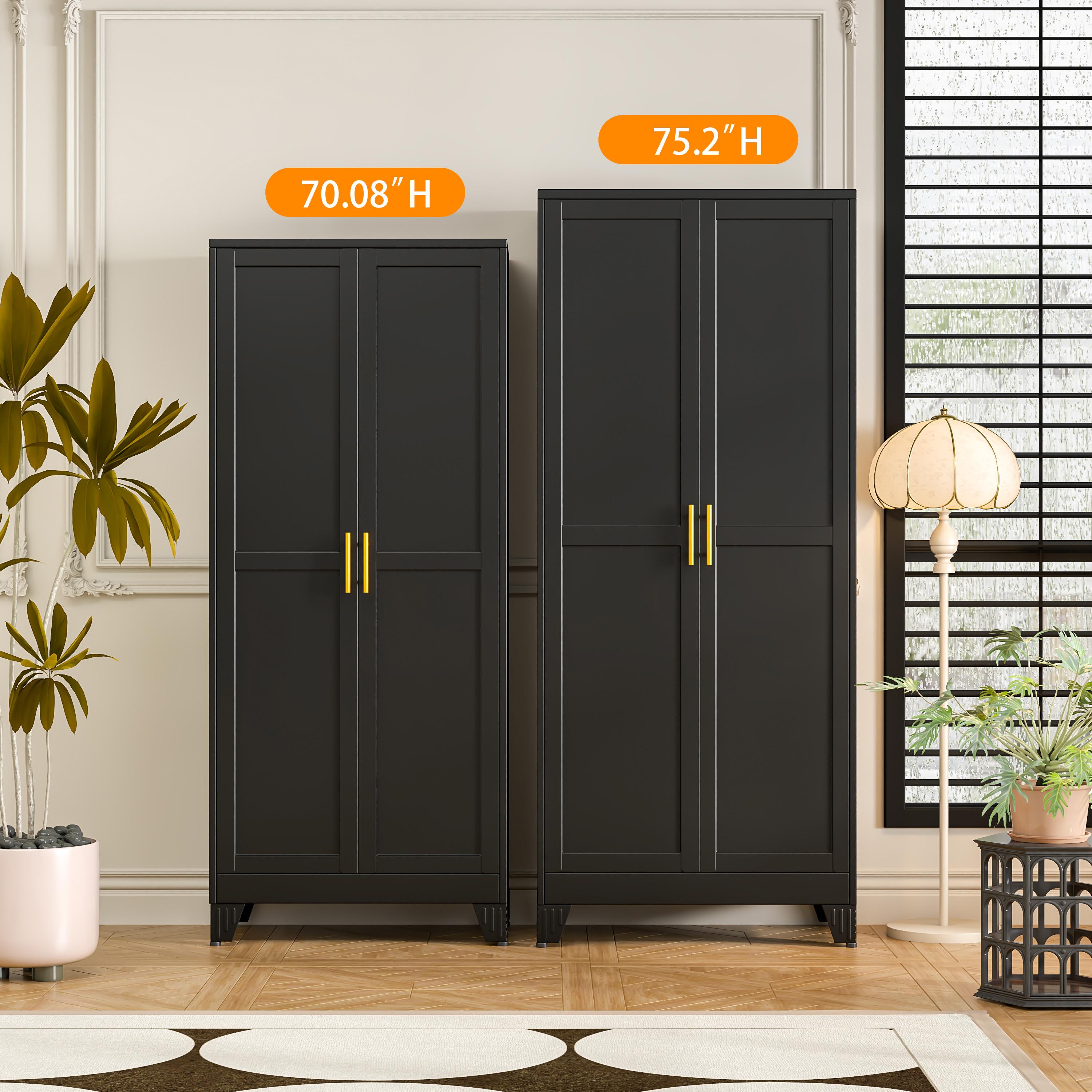 Metal Pantry Cabinet with 2 Doors and Adjustable Shelves Available in four sizes: 47"61" 71" 75" Kitchen Storage Cabinet with Gold Handles - Versatile Storage for Kitchen, Bathroom, Dining Room, Utility Room
