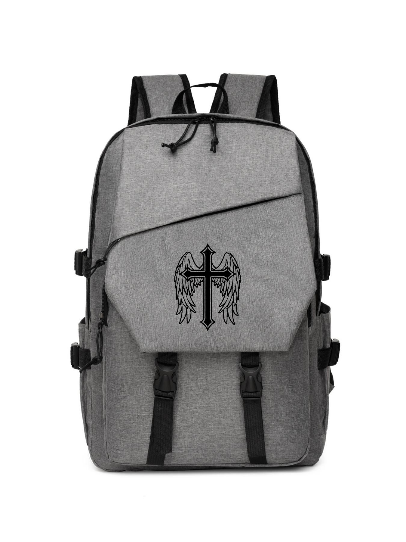 Cross Wings Print Backpack, Large Capacity Waterproof Laptop Bag, Casual School & Business Bag, Unisex, All Seasons