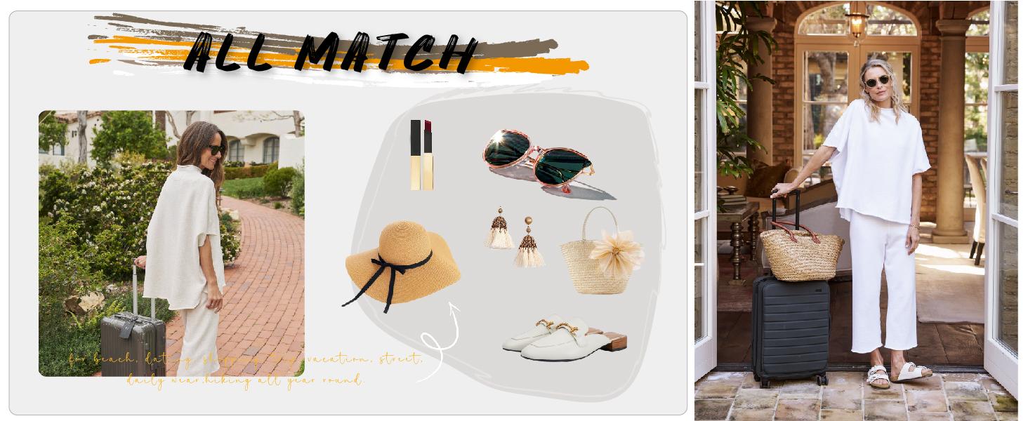 Songling Women's Casual Two-Piece Outfits 3/4 Batwing Sleeve Capelet CrewNeck Pullover Top & Wide Leg Pants Lounge Sets Sweatsuit Blazer Trouser Womenswear Clothes Gamis