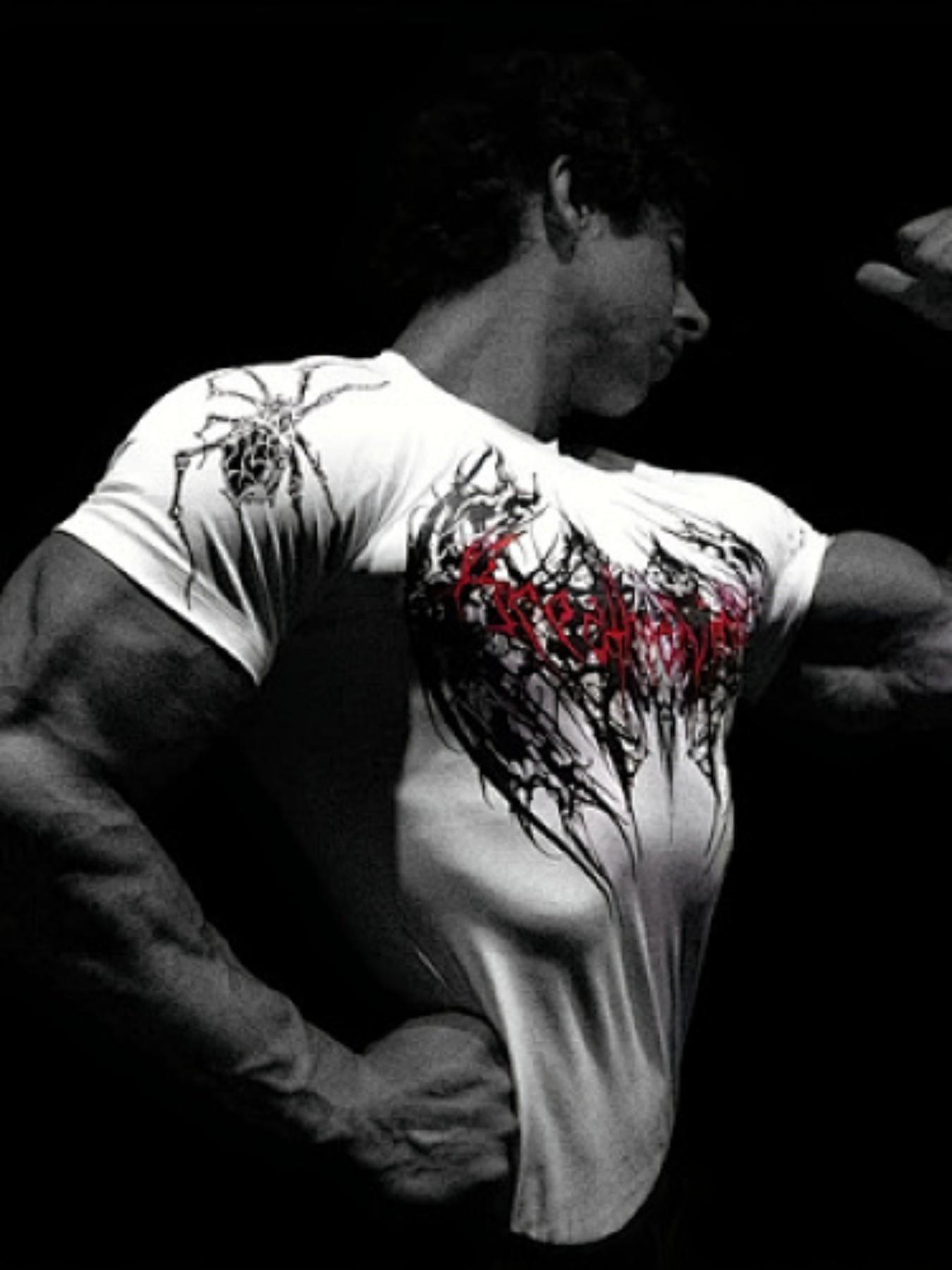 American Gothic Spider Print Gym Fit Short Sleeve High Stretch Quick Dry Sport T-Shirt, Streetwear Muscle Men Workout Top