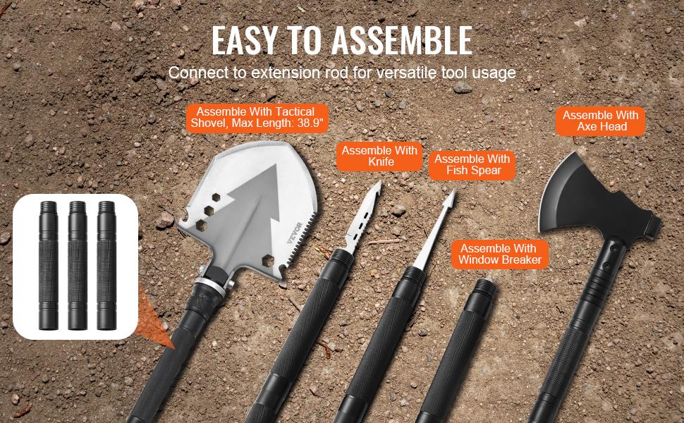 VEVOR Survival Shovel Survival Axe, 16-in-1 Camping Folding Shovels with Hatchet, Stainless Steel Tactical Shovel Hatchet Combo, Multifunctional Emergency Survival Gear Equipment for Camping Hiking