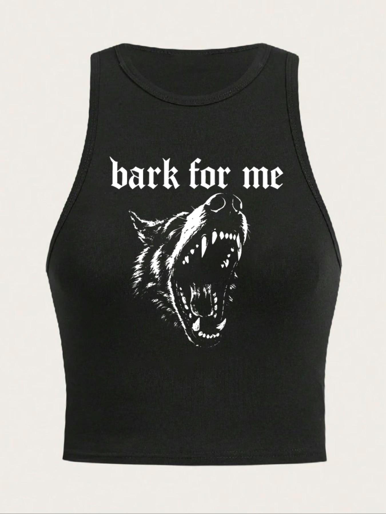 Women's 'bark for Me' Wolf Pattern Tank Top, Y2K Street Style, Gothic Sleeveless Shirt, Loose-Fitting, Multiple Colors Available