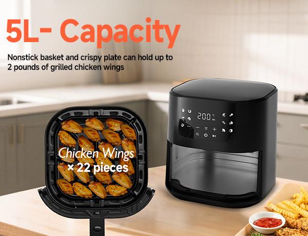 Comhoma Air Fryer 8-in-1 with 5 QT Capacity,180°-400°F Precision Heating, Air Fry, Roast, Broil, Reheats, Dehydrates, Less Oil, Features Shake Reminder, Large Touch Display with Auto Menus Comhoma Air Fryer 8-in-1 with 5 QT Capacity,180°-400°F Precision Heating, Air Fry, Roast, Broil, Reheats, Dehydrates, Less Oil, Features Shake Reminder, Large Touch Display with Auto Menus
