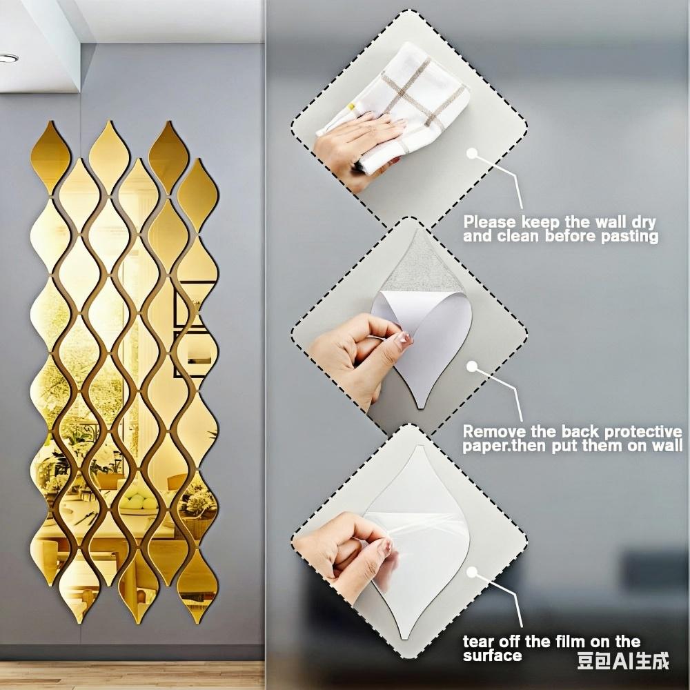 6pcs/12pcs/24pcs Acrylic Mirror Wall Stickers， Water Drop Mirror Stickers，Removable 3D Acrylic Wall Art， Suitable for Modern Home Decoration