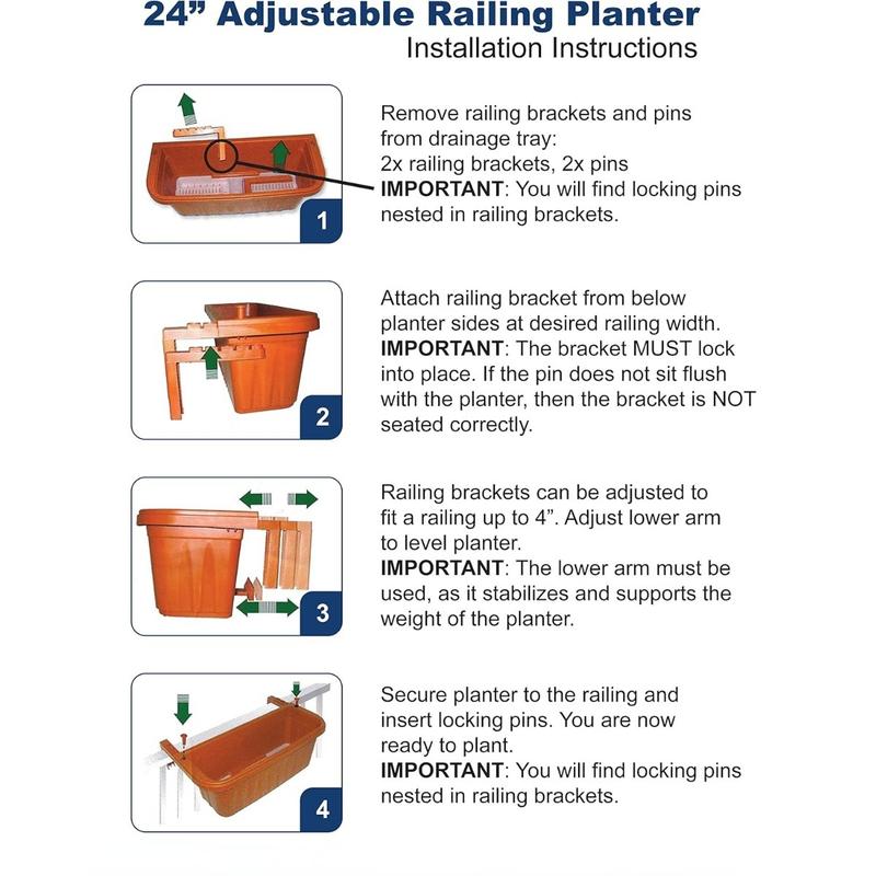 24" Adjustable Railing Planter, UV Resistence, With Drainage Hole,For Any Sized Deck or Fence Railing, Black