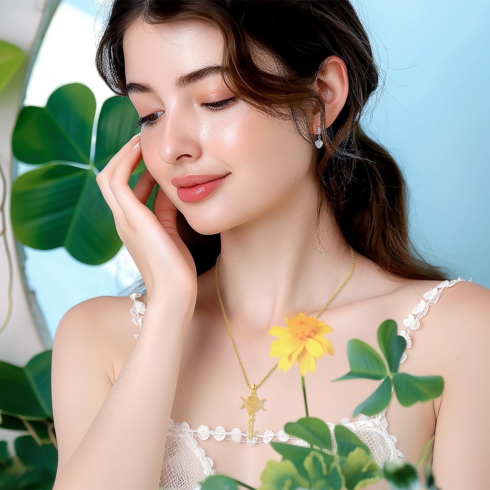 Thanches Hecate Necklace 925 Sterling Silver Triple Moon Goddess Pendant Wiccan Pagan Magic Amulet Jewelry Protection Witchcraft Tetragrammaton Witches Medal Perfect Gift for Women Men