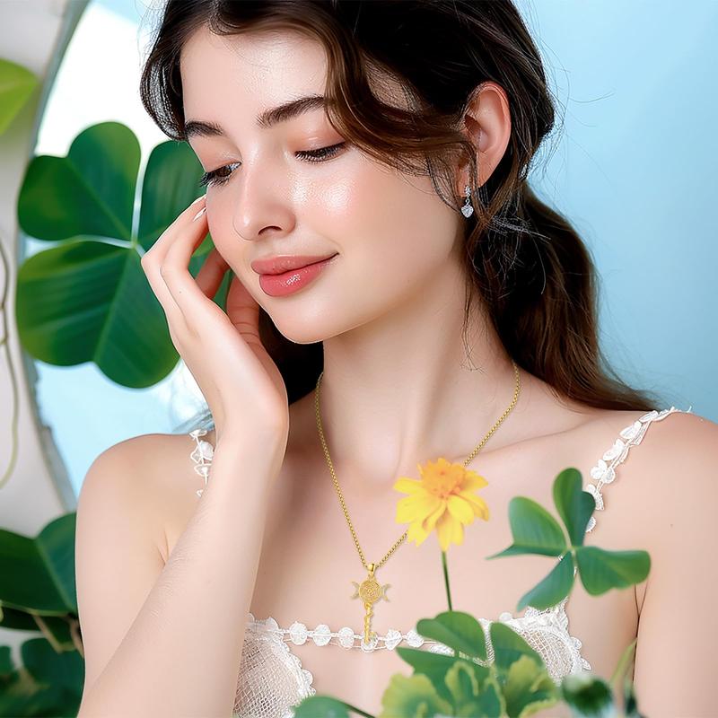 Thanches Hecate Necklace 925 Sterling Silver Triple Moon Goddess Pendant Wiccan Pagan Magic Amulet Jewelry Protection Witchcraft Tetragrammaton Witches Medal Perfect Gift for Women Men