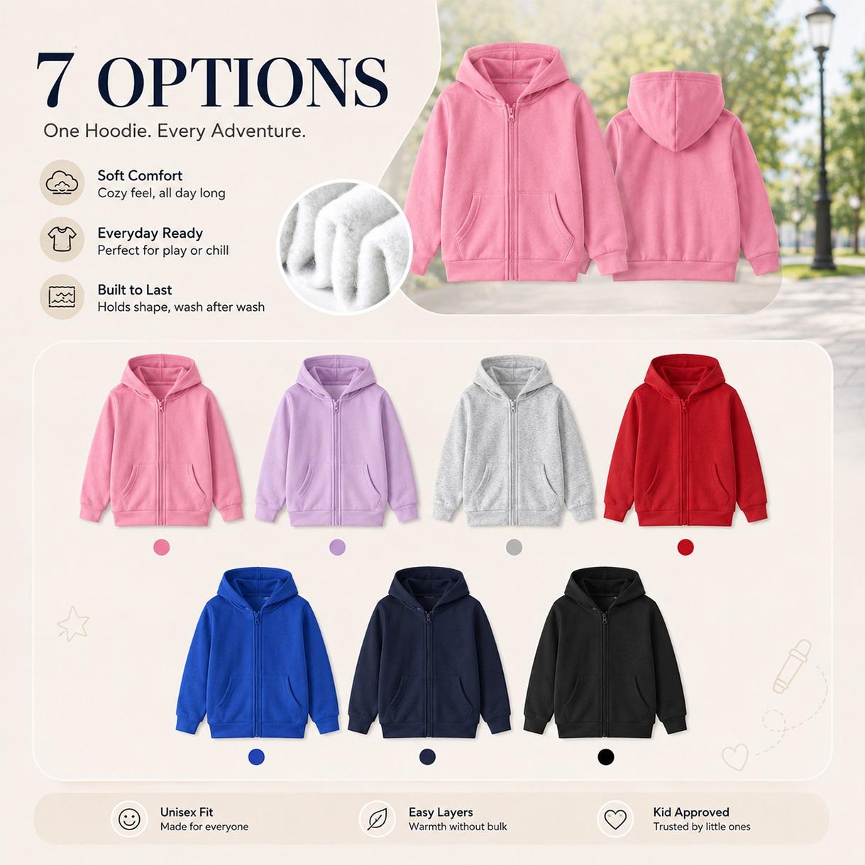 Kids’ Fashion Bear Graphic Zip Up Hoodie, Casual Long Sleeve Hooded Jacket with Front Pockets and Back Print, Everyday Outerwear for School, Travel, Outdoor Play and Weekend Wear