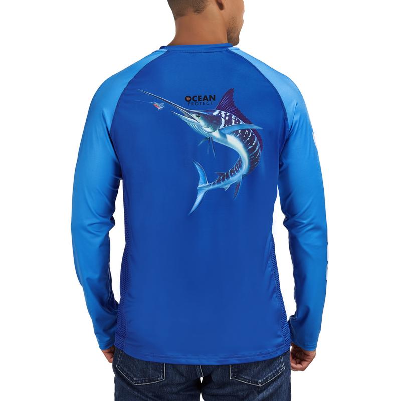 【RODEEL】912 Long Sleeve Shirts w/ Fish Print Men UPF 50+ Sun UV Protection Lightweight Quick Dry Moisture Wicking Breathable Cooling Athletic Activewear for Outdoor Sports Gym Workout Fishing Hiking Running Boating Construction, Holiday Gift