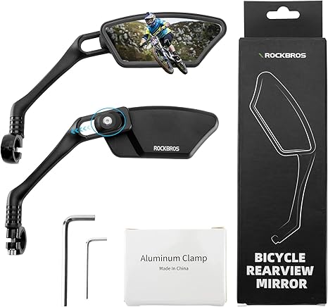 ROCKBROS HD Blast-Resistant Bike Mirror for Handlebars 360° Adjustable Rear View Mirror Fits 21-26mm Handlebars Easy Install Left & Right Side