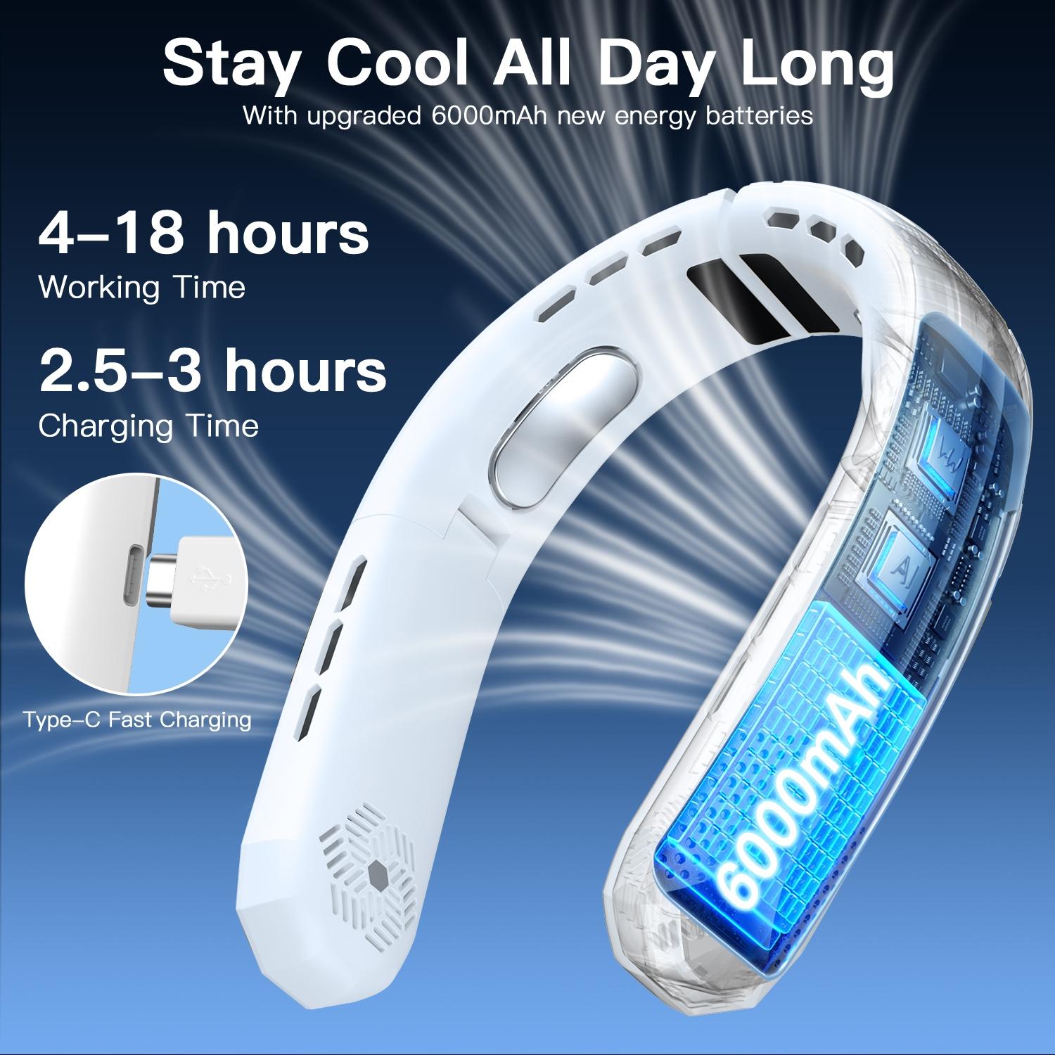 New D26 Portable Neck Fan, Hands-Free Leafless Personal Fan, Three-Speed Rechargeable USB Cooler, 360° Hanging Design, Office & Travel Use