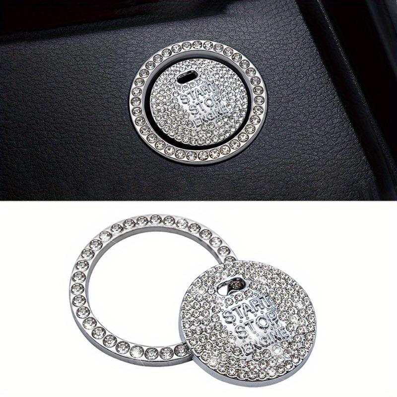 1pc Diamond studded button stickers ignition start stickers cute car interior accessories, universal bright pink diamonds car engine ignition start button decoration ring crystal stickers start stop ignition button switch cover stickers