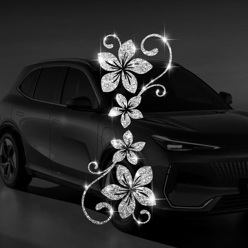 Four Vine Flower Car Sticker, Shiny Plant Floral Pattern, Self-Adhesive No Residue, Easy Installation for Cars Trucks Motorcycles Windows Laptops, Universal Car Sticker