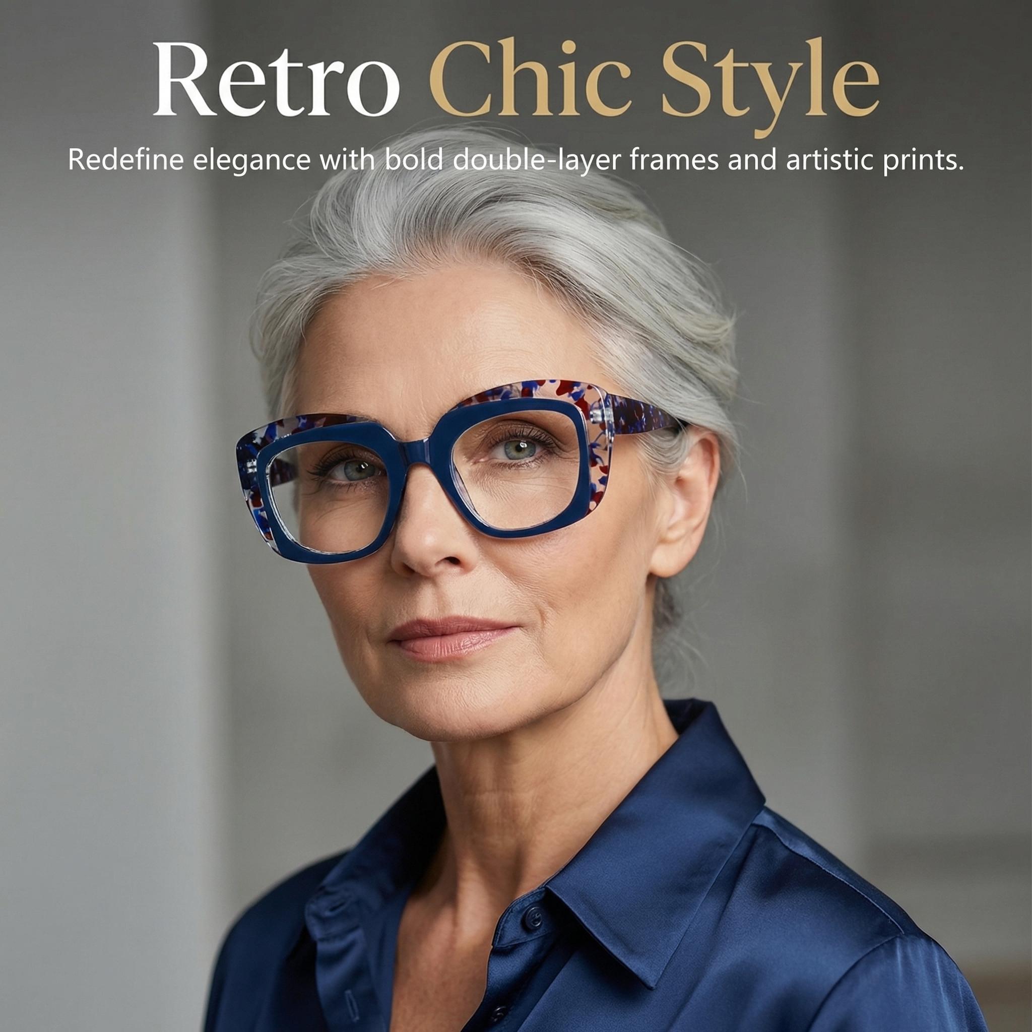 Vintage Double-Layer Square Frame Reading Glasses, High-Definition Blue Light Blocking, Eyewear for Middle Aged and Elderly