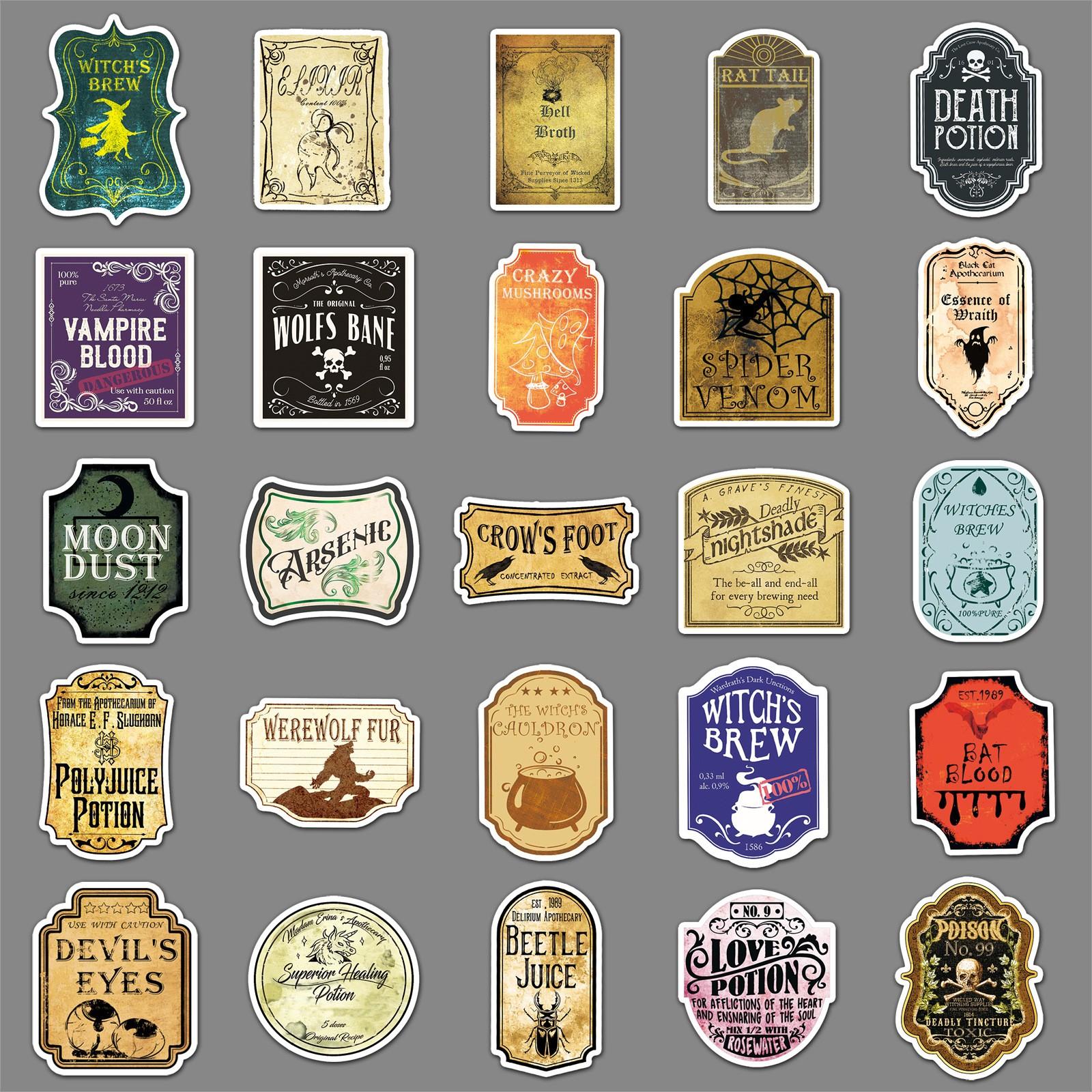 50 Magic Potion Labels Stickers, Self-Adhesive Planner Stickers, Skateboard Stickers, Notebook Stickers, Creative Decor, Kids Craft Supplies, Ideal Gift