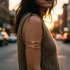 Boho Gold Color Upper Arm Cuff for Women Simple Multilayer Wire Armlet Bracelet Summer Beach Festival Body Jewelry Accessories