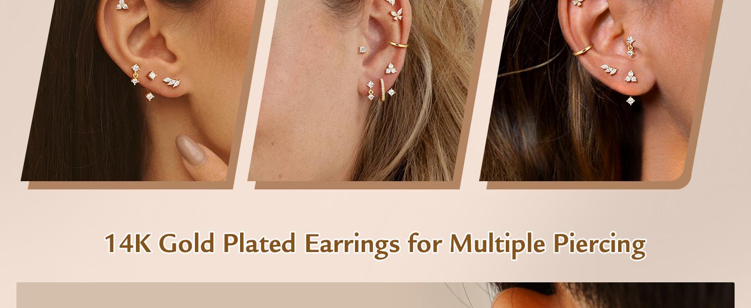 Flat Back Earrings Stack for Women, Hypoallergenic 14K Gold-Plated Flatback Stud Hoop Cartilage Earring Set Trendy Multiple Conch Tragus Helix Piercing Jewelry Gifts Flat Back Earrings Stack for Women, Hypoallergenic 14K Gold-Plated Flatback Stud Hoop Cartilage Earring Set Trendy Multiple Conch Tragus Helix Piercing Jewelry Gifts