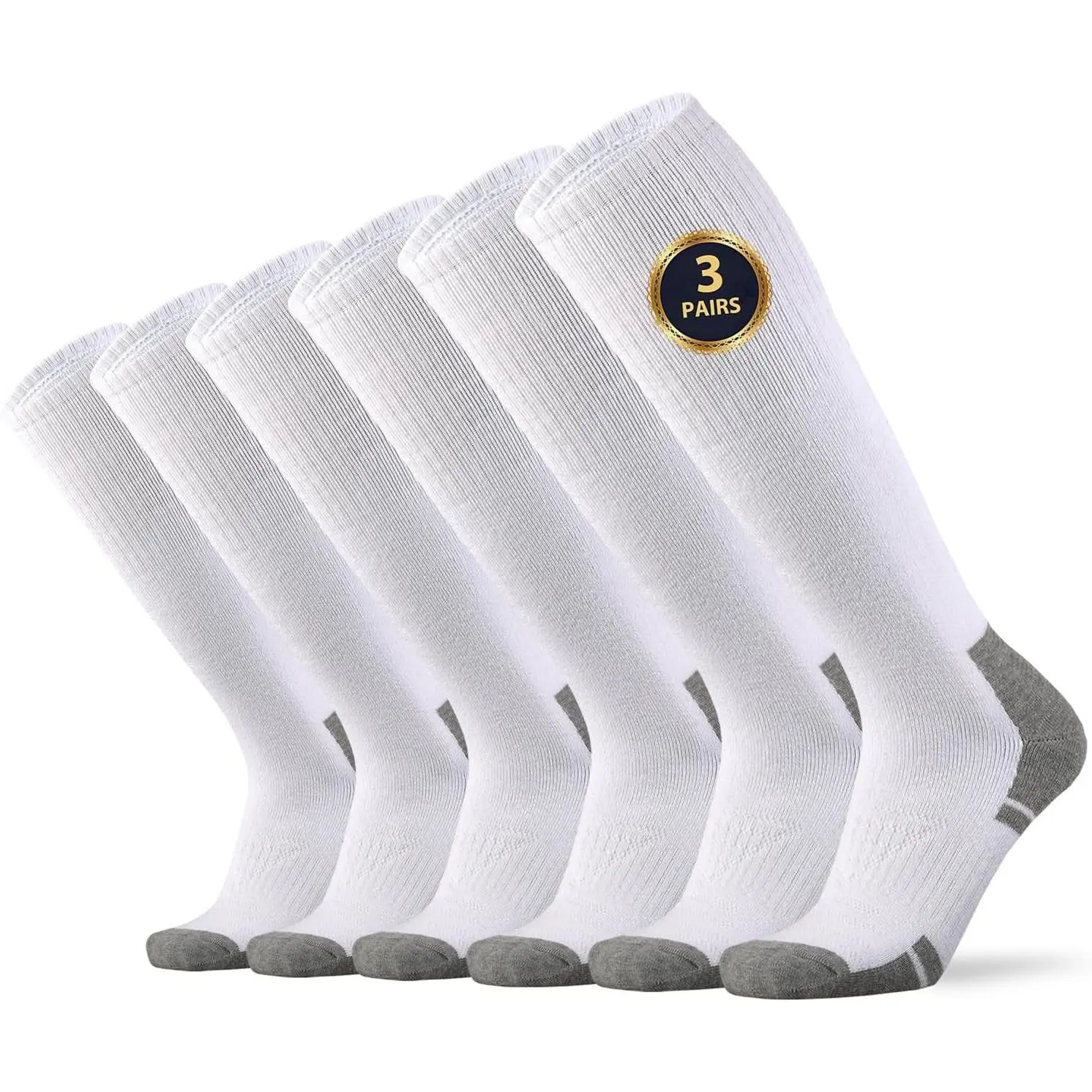 Men's Knee High Work Socks for Steel Toe Boots - Over the Calf, Full Cushion Terry, Moisture Wicking, Breathable, Arch Support, Anti-Blister, Durable, Thermal, Size L/XL 3 PackGift