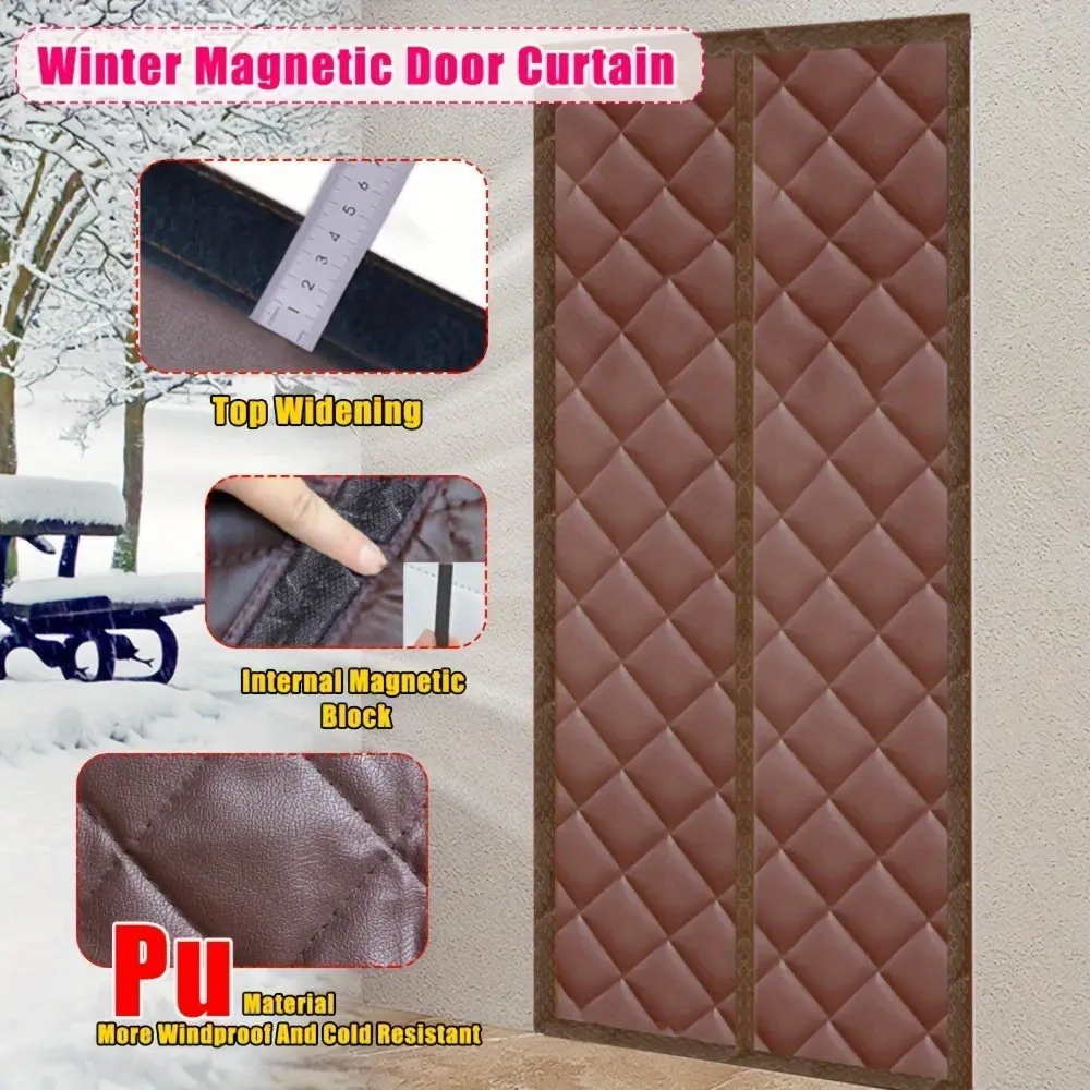 Magnetic Quilted Door Curtain, Automatic Closure Windproof Cold Barrier, No Drilling Sound Insulation Privacy Screen, Winter Energy Saving