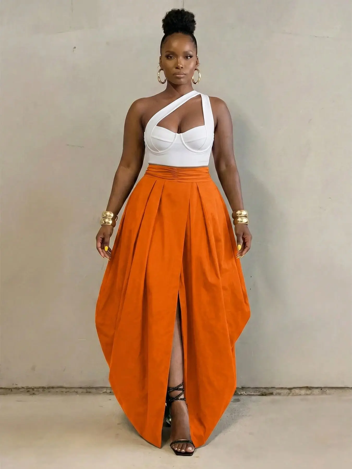 Summer Elegant Party Skirt, Solid Color Plus Size Fit Split Front Skirt, Fashionable Casual Style for Spring and Fall