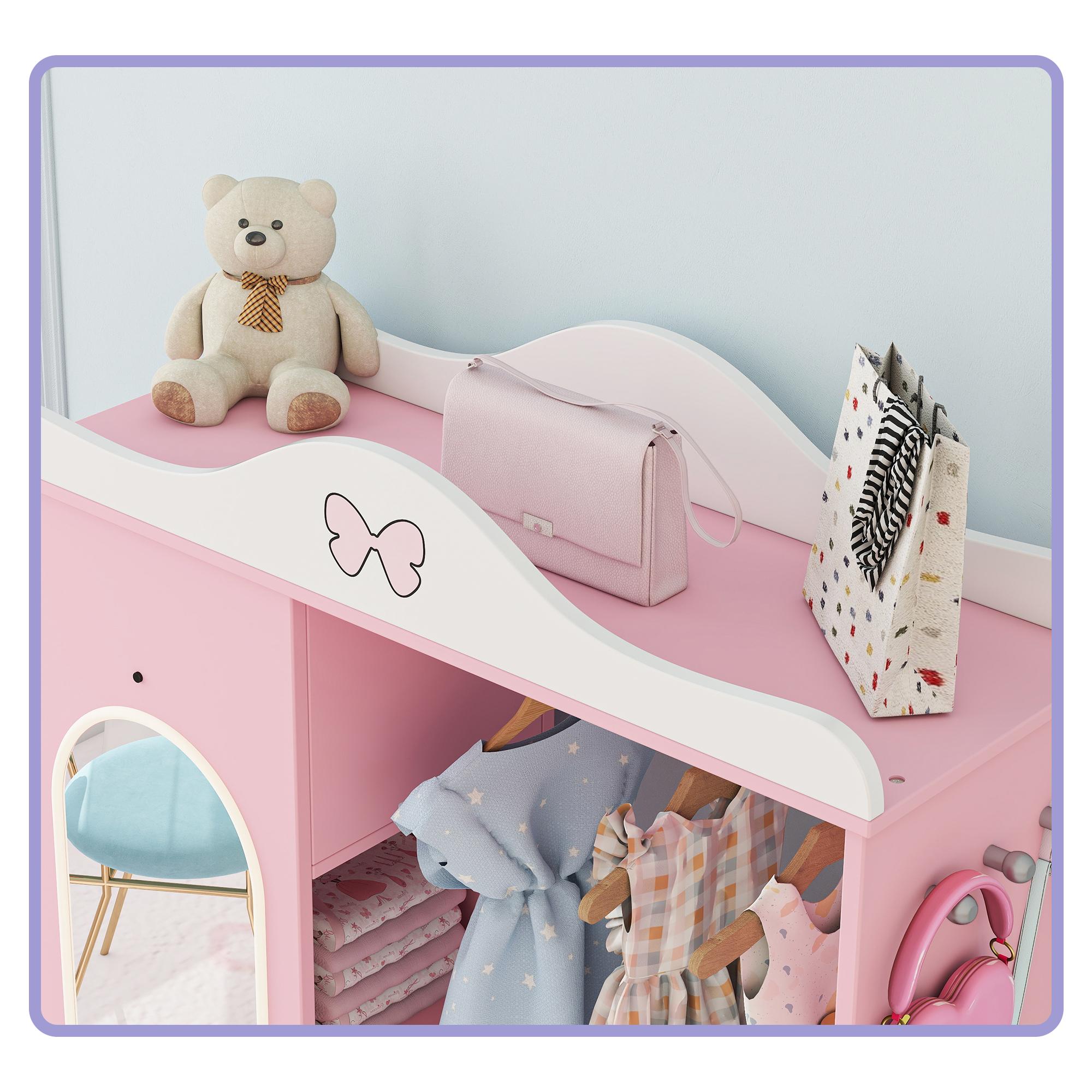 Topwin Multifunctional Girl’s Storage Cabinet with LED Mirror, Jewelry & Clothes Organizer – Safe & Stylish