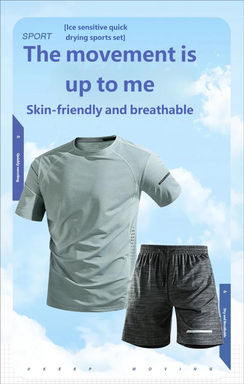 Tracksuit Men's Quick-Dry Sports Set Summer Thin Breathable Short Sleeve T shirt and Shorts Suit 2-Piece Fitness Running Training outfits Casual Wear