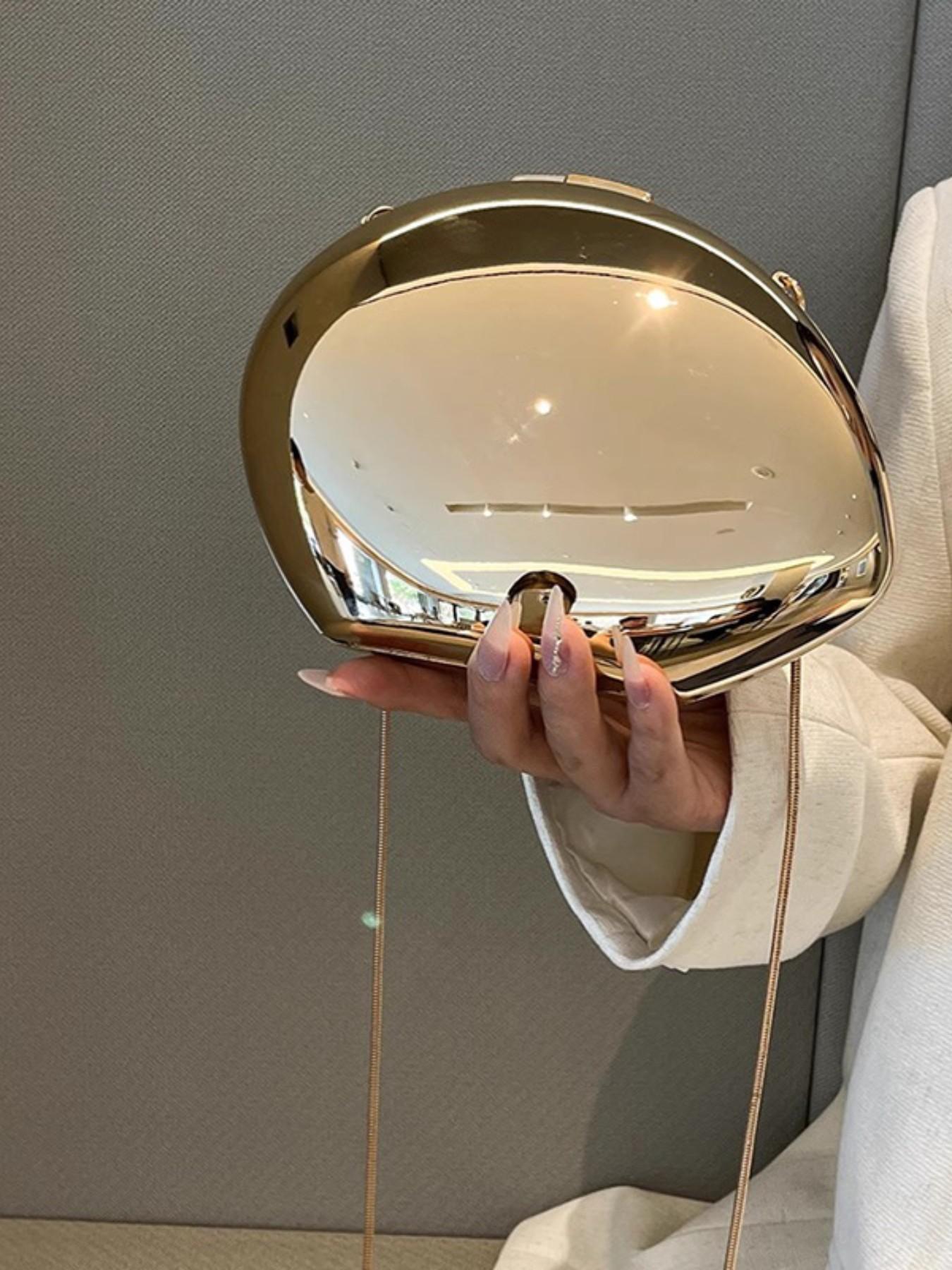 Egg-Shaped Acrylic Shiny Shell Box Bag, Party Handbag, Chain Crossbody Bag, Summer Commuter Lipstick Phone Bag, Fashion Evening Bag