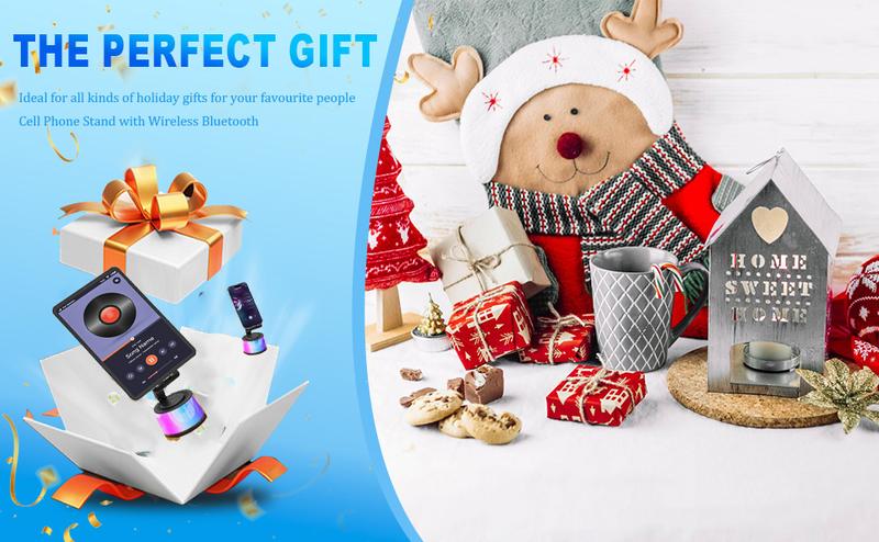 Bluetooth Speaker Phone Stand, Phone Speaker Amplifier, Stereo Sound, Adjustable Holder Wireless Induction Audio Bluetooth Speaker 5in1 Phone Holder Emergency Rechargeable with Colorful Ambient Light 300° Foldable for Tablet iPhone Android