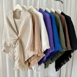 New Autumn and Winter Tassel Cape Shawl Korean Style All-match Thick Warm Neck Protection Solid Color Knotted Scarf