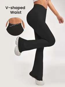 Spring Summer Women's Stretchy High Waist Flare Yoga Pants, Belly Control Wide Leg, Casual Comfort Fashion Essential, Slim-Fitting