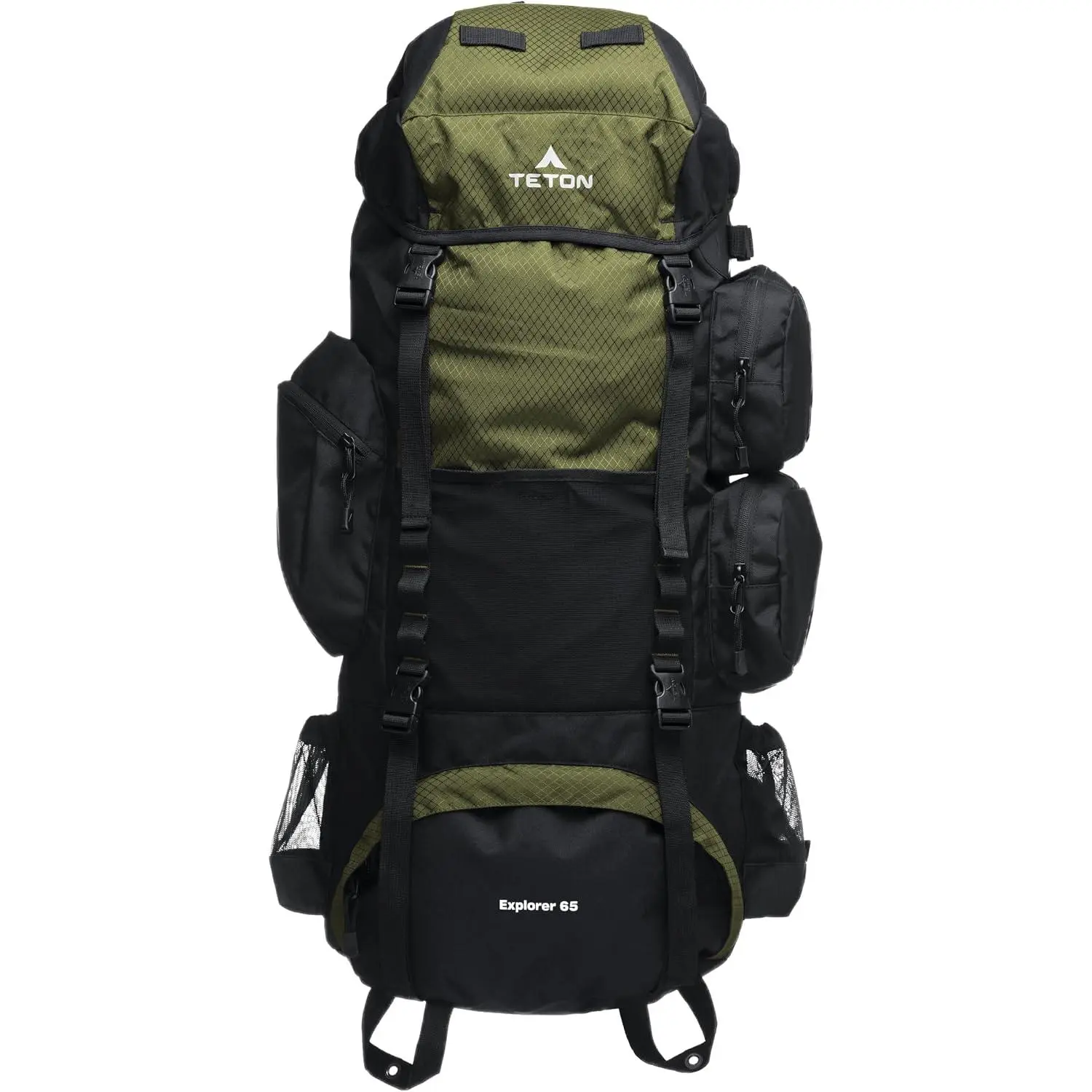Teton 65L Explorer Internal Frame Backpack for Hiking, Camping, Backpacking, Rain Cover Included, Olive