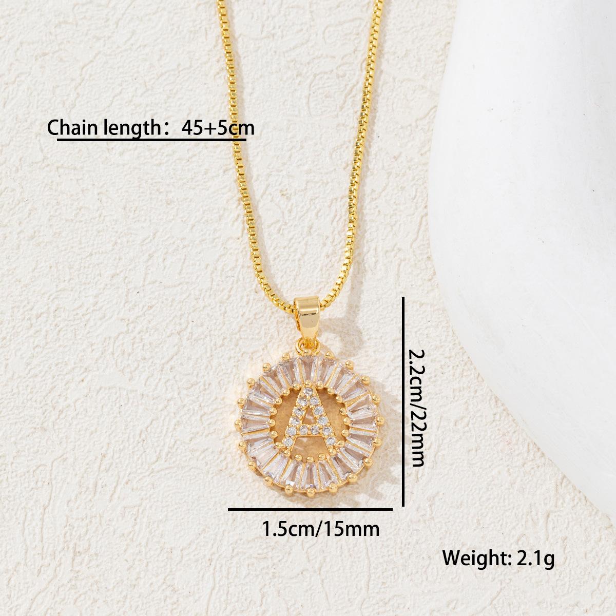 Trending Diamond pendant necklace, 26-letter copper inlaid with zirconium, real gold plated, round flower jewelry set for women