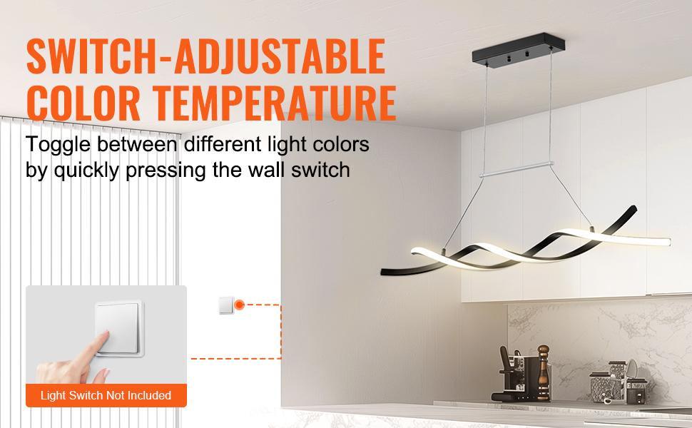 VEVOR Modern Chandelier Light Fixtures, 24W, Dimmable LED Pendant Light with Silicone Lampshade, 3000K/ 4000K/ 6500K Color Temperature Adjustable Ceiling Lamp, for Kitchen, Dining Room