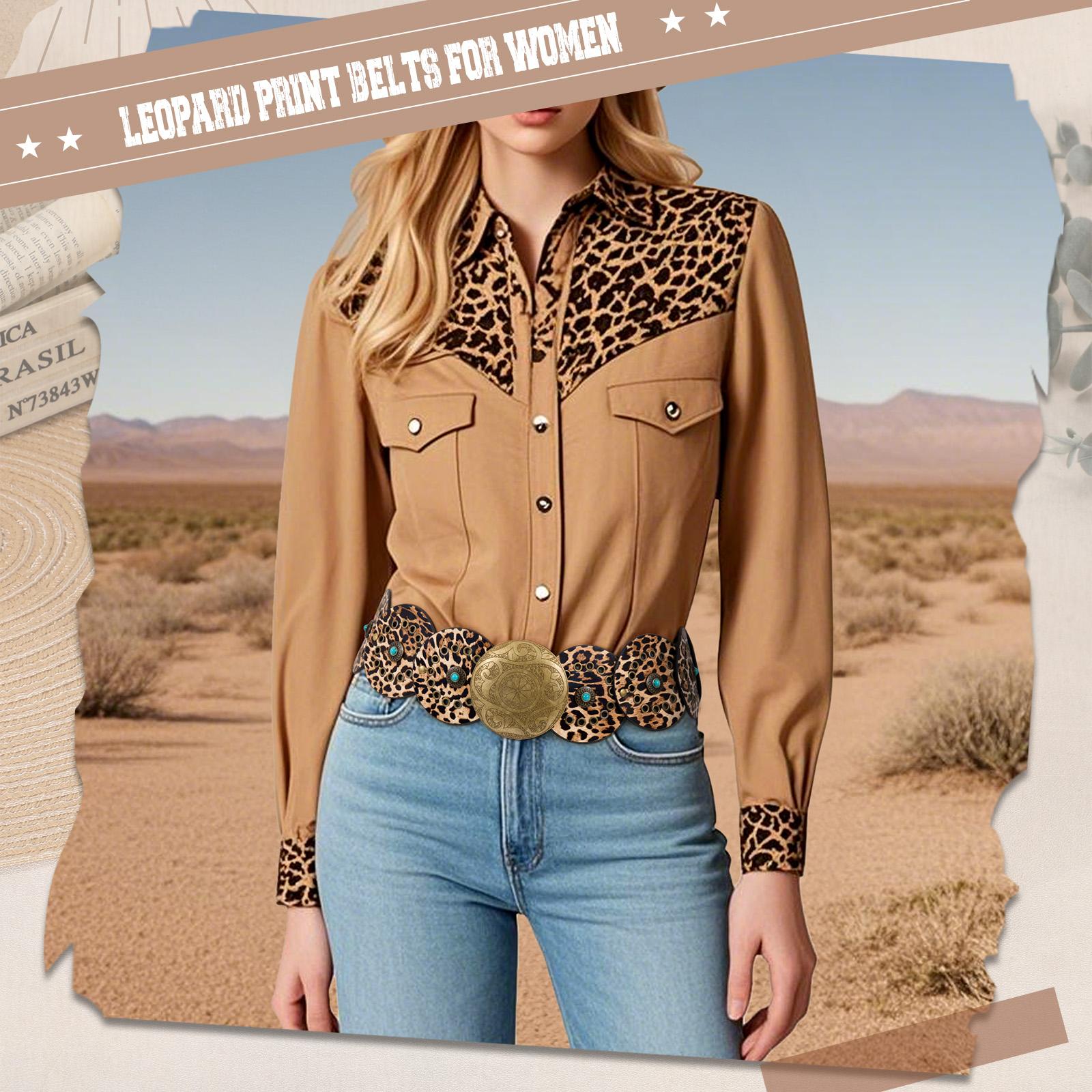 XZQTIVE Western Leather Belts for Woman Concho Cowgirl Cowboy Disc Belt for Ladies Wide Boho Country Waist Belts for Dress SpringStatements