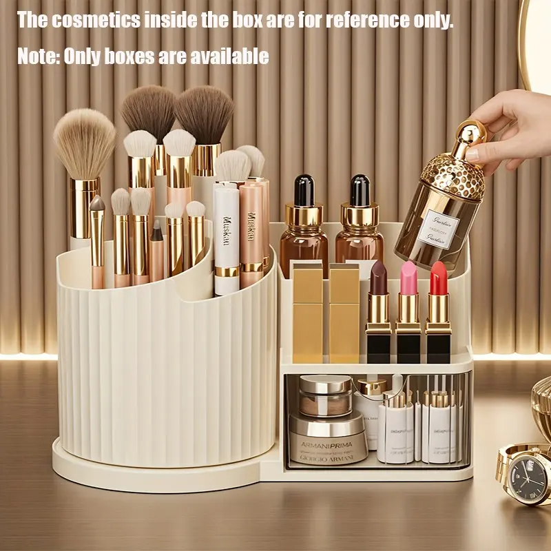 360 Degree Rotatable Makeup Storage Box Large‑Capacity Desktop Cosmetic Organizer for Lipstick Makeup Brushes Skincare Vanity Storage Container
