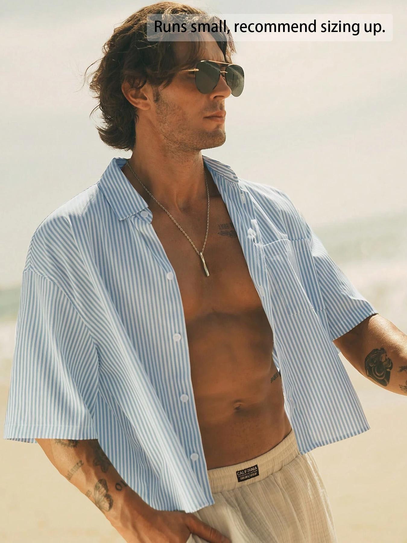 Men's Regular Fit Horse & Letter Print Short Sleeve Shirt, Casual Retro Gingham Shirt for Daily Wear, Fashion Men's Top for Summer