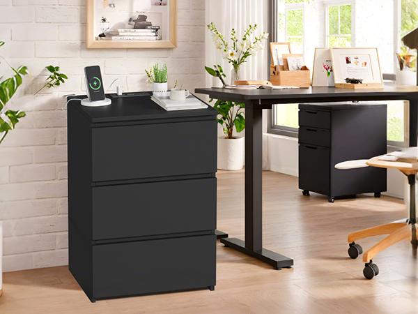 FOTOSOK Nightstand Set of 2, Nightstad with Charging Station, White Nightstand with 3 Drawers, Nightstand with USB Ports, Power Outlets, Silent Slides, Wooden End Side Table Bedside Table for Bedroom, 2 Pcs