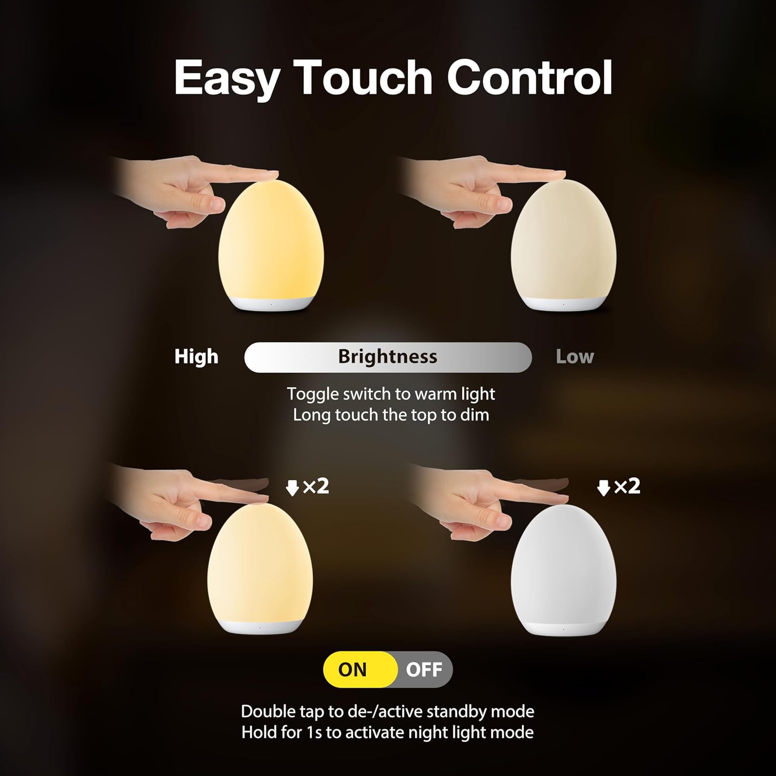 Portable Egg Night Light for Kids Babies Rechargeable Tap Light with 7 RGB Colors Timer and Touch Control Safe & Soft for Your Baby
