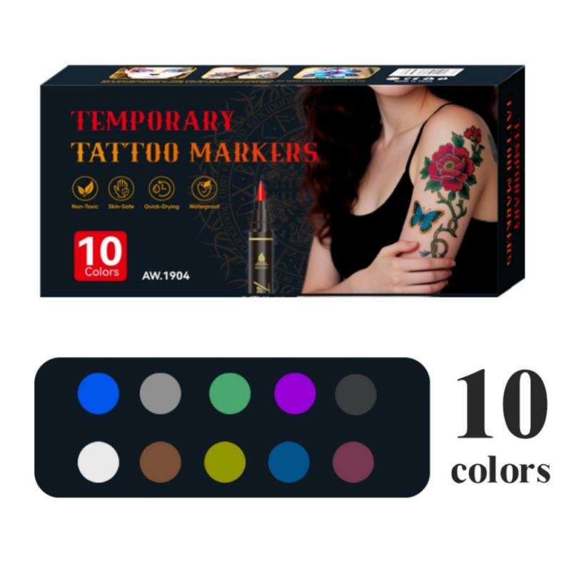 Temporary Tattoo Markers,10/12/18/24 Colors Metallic Markers,Tattoo Stencil, Cosmetic Tattoos Pens,Flexible Brush Tip, Bright colors, Face Paint Kit Cosmetic Quality,Christmas gifts