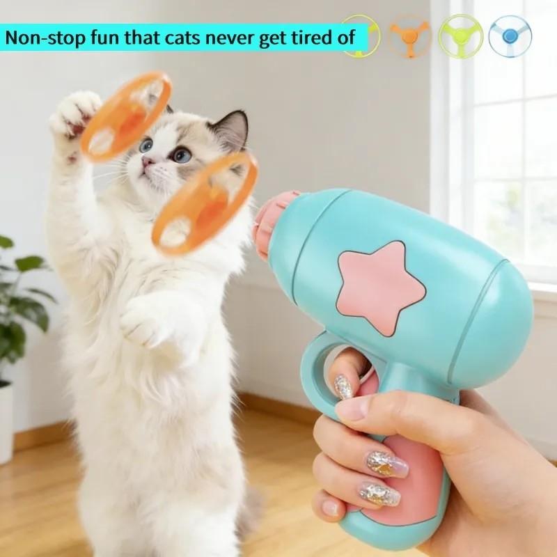 9Pcs Cat Fetch Toy Set Launcher Gun, Flying Disc Toy, Cat Track Toy for Cat Training Hunting Chasing Interactive Cat Toys for Bored Indoor, Cute Kitten Kitty Toys, Flying Propellers For Dog and Puppy Toy Pet Supplies, Cat Stuff Outdoorfun, Dog Stuff