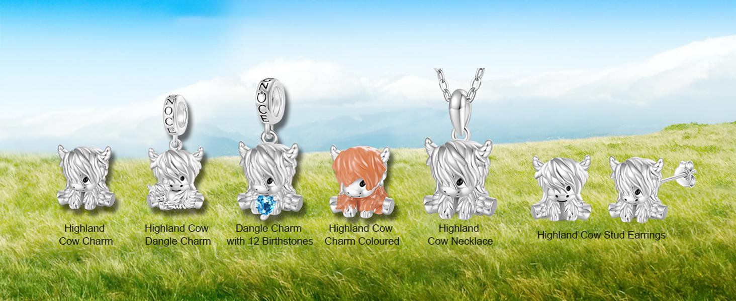 Gnoce Highland Cow Charms Pendant Bracelet Necklace Ladies Fashion with Bracelet Charms Scotish Highland Cattle Charm Bracelet Birthday Gift  Valentine's Day Gift  Anniversary Gift