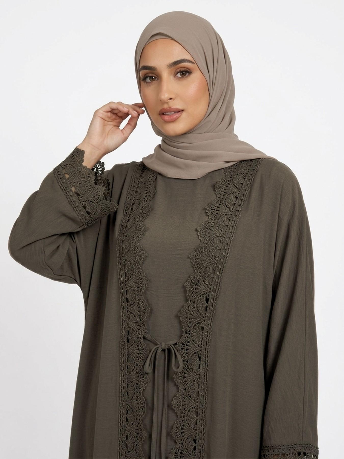 Women's Elegant Traditional Two-Piece Set, Tie Front Abaya & Pocket Tank Dress, Elegant Islamic Clothing, Muslim Clothing, Modesty Wear, Modest Muslim Outfits, Islamic Modesty Clothes, For Muslim