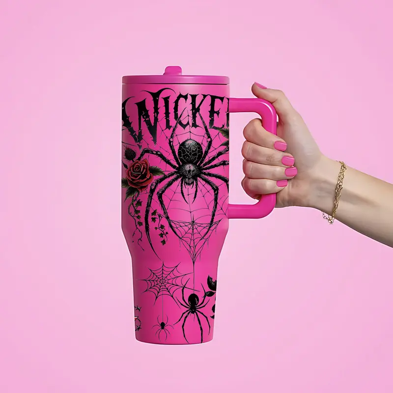1‑Piece 40oz Insulated Mug, Double Wall Leak‑Proof Large Handle Thermal Cup, Keeps Hot 12 Hours and Cold 24 Hours, Dark Gothic Print Gift for Women and Men, Halloween Holiday, Office Travel Daily Use, Drinkware