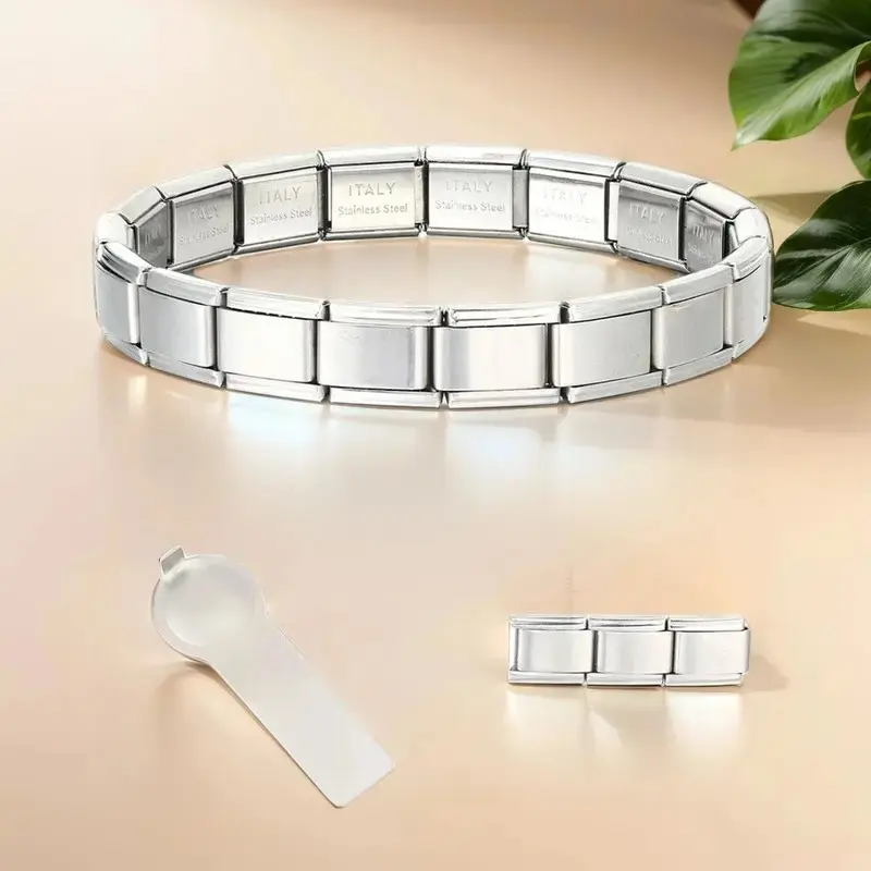 Italian Charm Bracelet DIY Base Chain Stainless Steel Bangle 9mm Modular Links Versatile Jewelry Making Ideal Gift