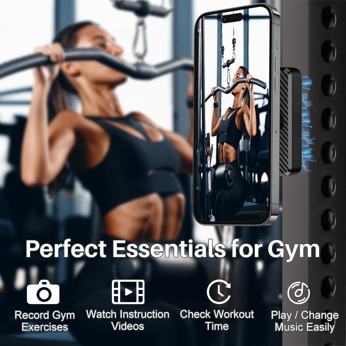 Dual Magnetic Phone Holder for Gym, 360 Adjustable Gym Phone Holder Magnet Compatible with MagSafe & iPhone 12-17 Series, Portable Phone Mount for Gym/Golf Cart/Car, Gym Accessories for Men Women