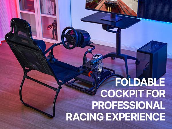 VEVOR Racing Wheel Stand Foldable For Logitech G923/G920/G29, Steering Wheel Stand Foot Pedal Angle Adjustable, Portable Steel Driving Simulator Cockpit-Thrustmaster T248P, Fanatec, Hori, Compact